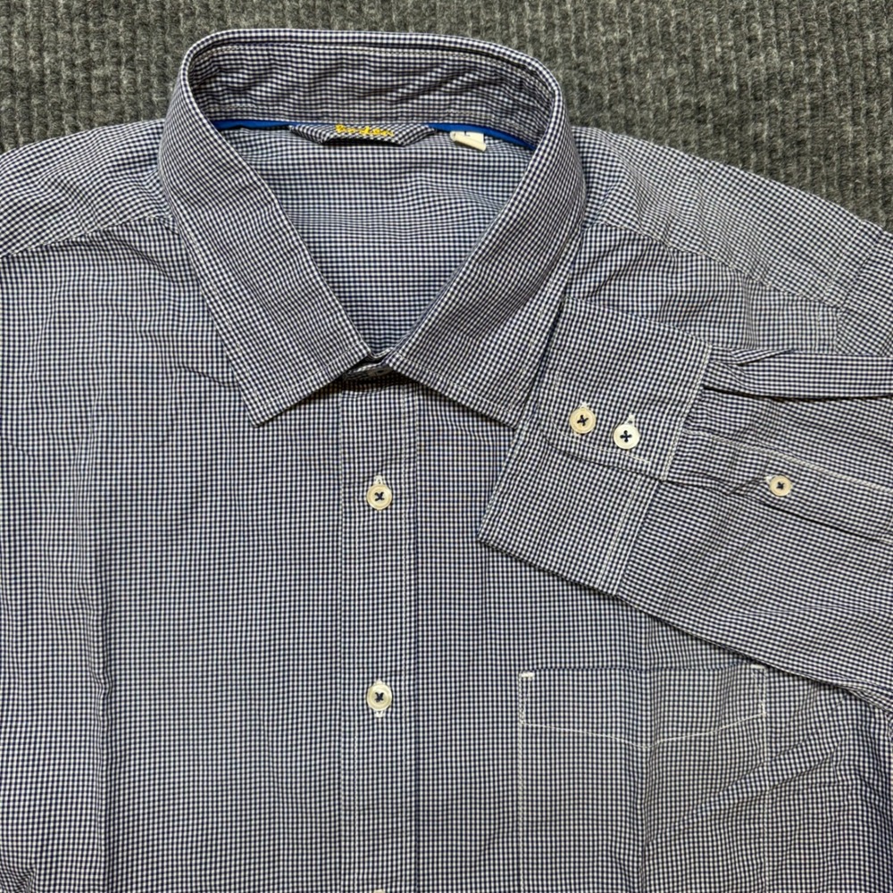 Boden Mens Large Blue White Gingham Check Cotton Button Down Long Sleeve Shirt